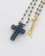 Collar cruz pequeña y cadena rosario